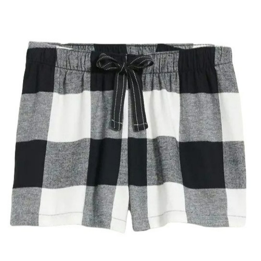 Old Navy Flannel Shorts Black & White Buffalo Plaid Pajamas Woman's Large JJ1862